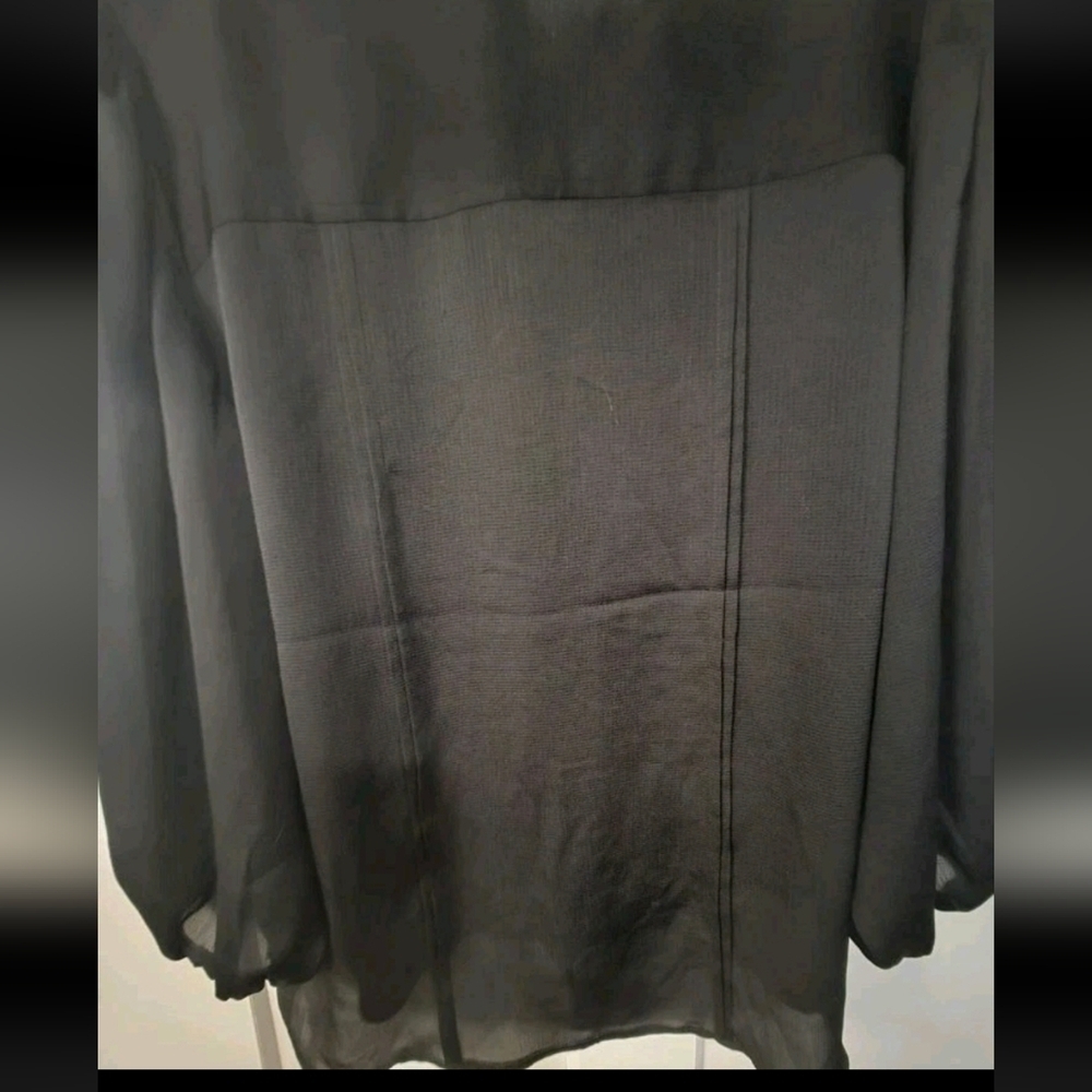 Express Black Button Blouse Women’s Large Long Sleeve Pleated V Neck Top 💵 - Picture 3 of 8